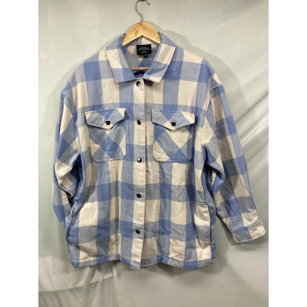 HFX Women's Shirt Jacket Blue/pink Collared Drop Sleeve Buttons Pockets Size L